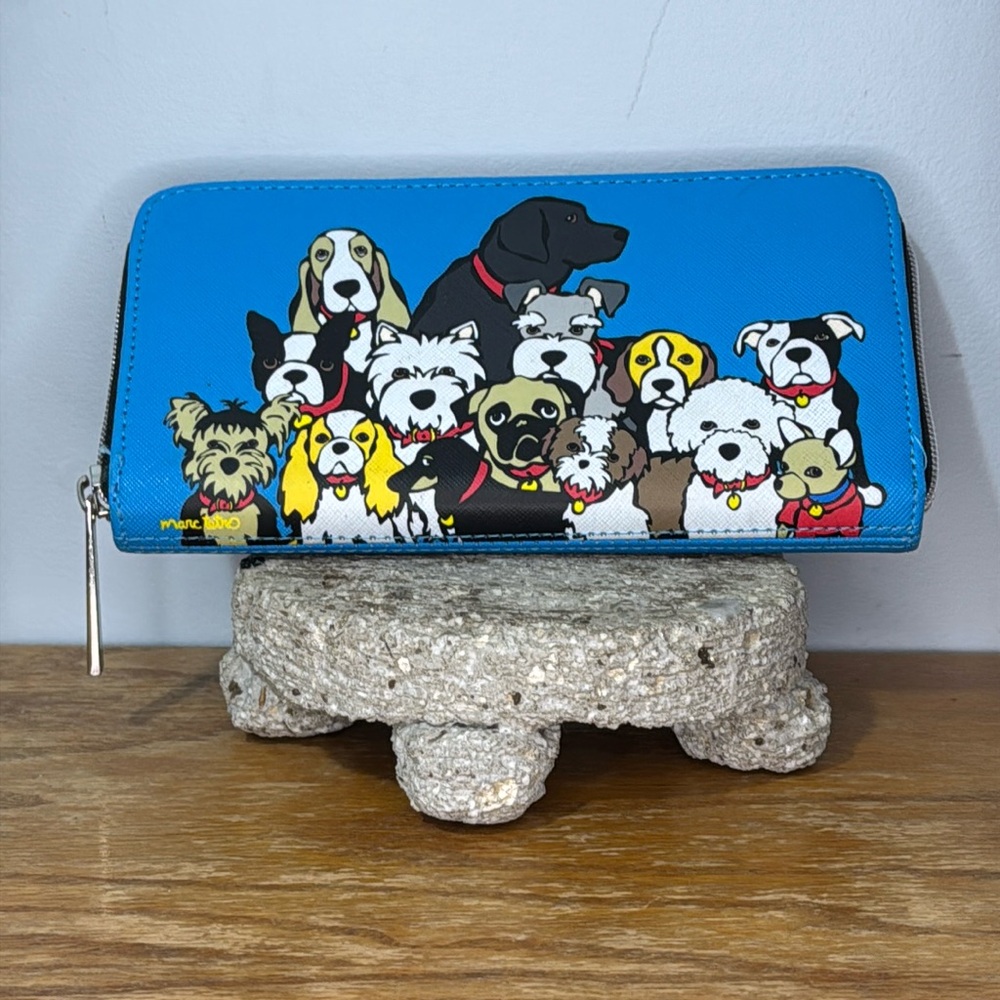 Marc Tetro Wallet Blue Large with Card Slots Multi‎ Dog Themed  NWOT